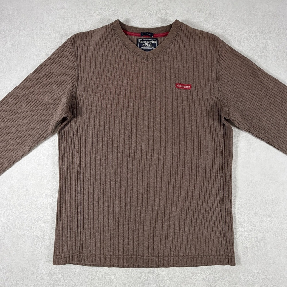 Abercrombie Fitch Sweater Mens Large Green Ribbed Knit Vintage Muscle Preppy 90s